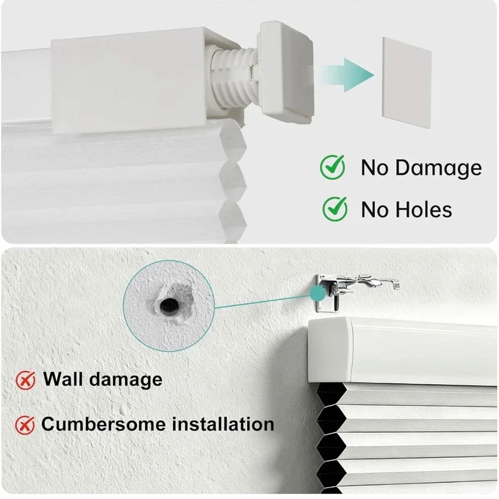 White Cordless Cellular Window Shade Blinds Blackout No Drill 27.5W x 48H